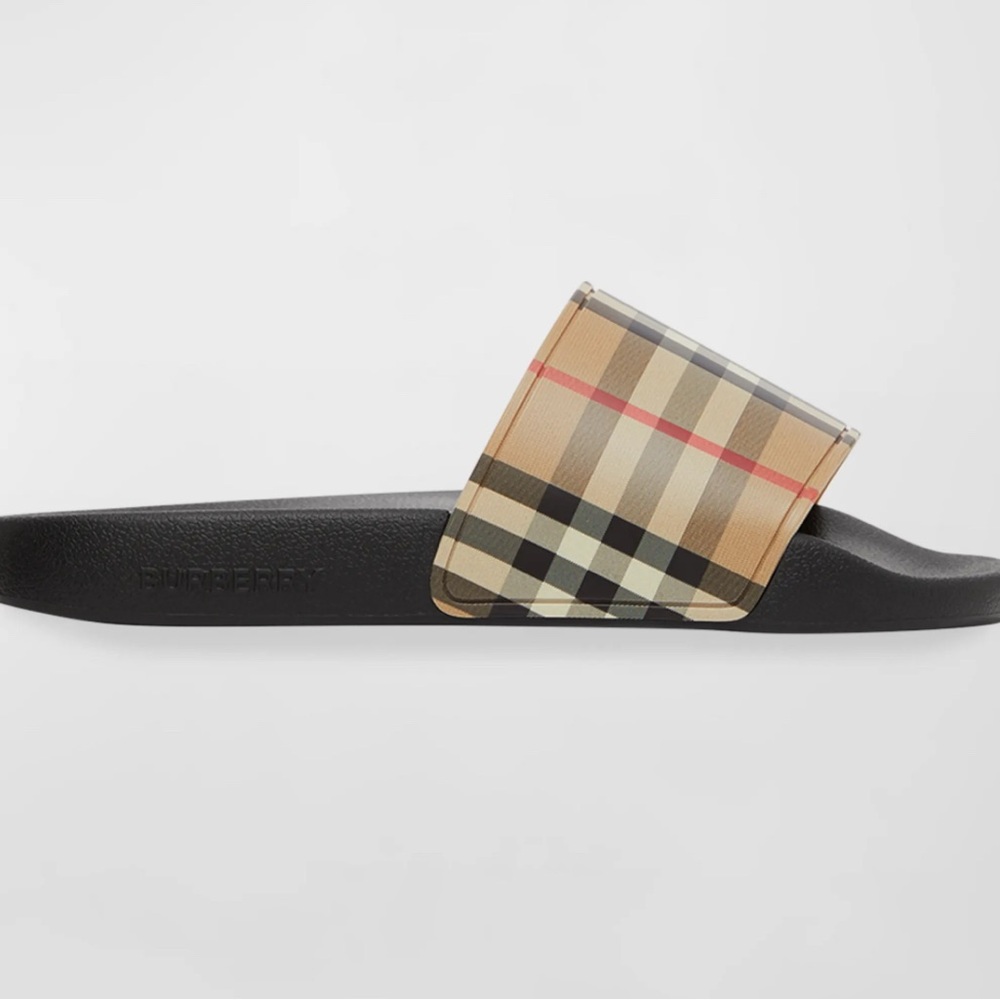 Burberry Check Pattern Black Slide Sandals